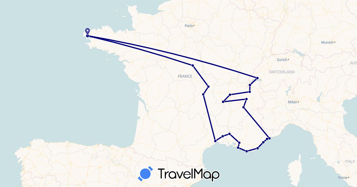 TravelMap itinerary: driving in Switzerland, France, Monaco (Europe)